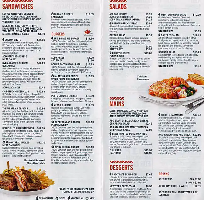 Does Boston Pizza have a menu?