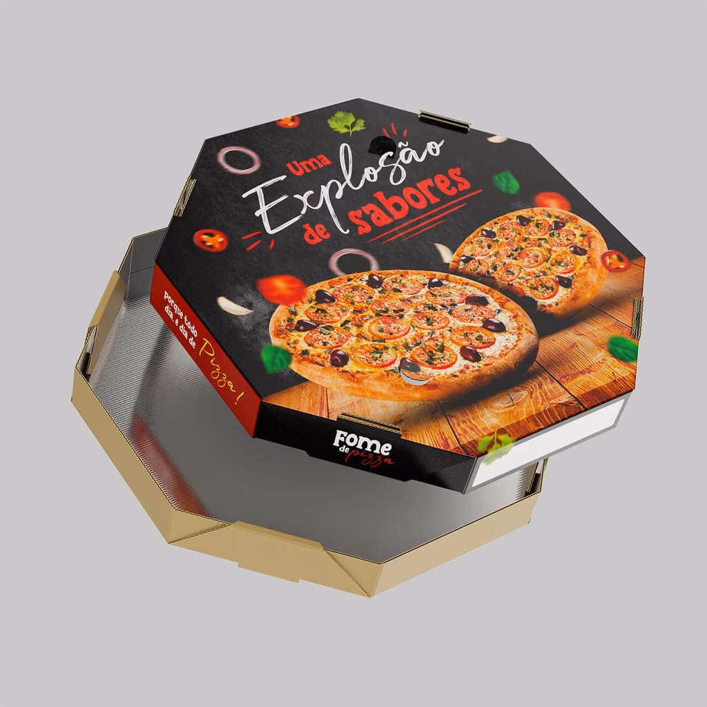 Quais são as características da caixa embalagem para pizza?