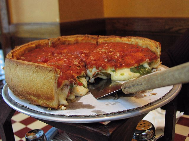 Where was Pizza first served in Chicago?