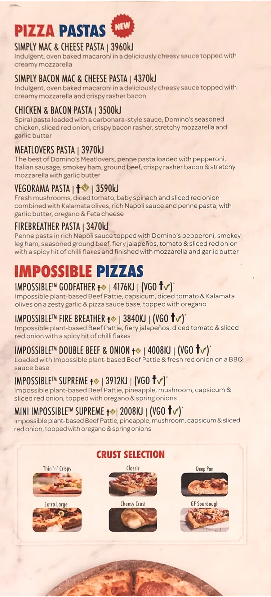 Does Domino's have a menu Australia?