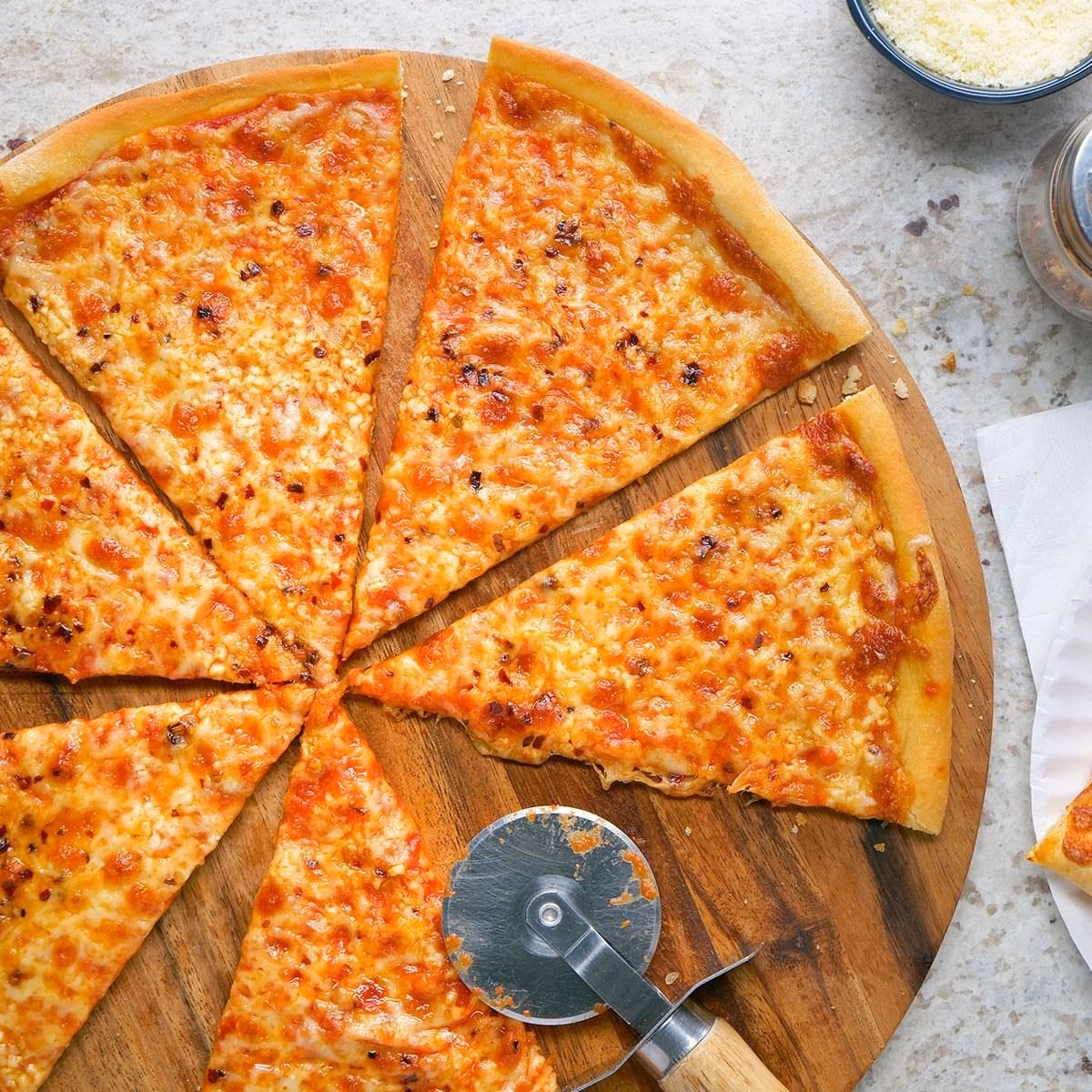 What is a pizza topped with?