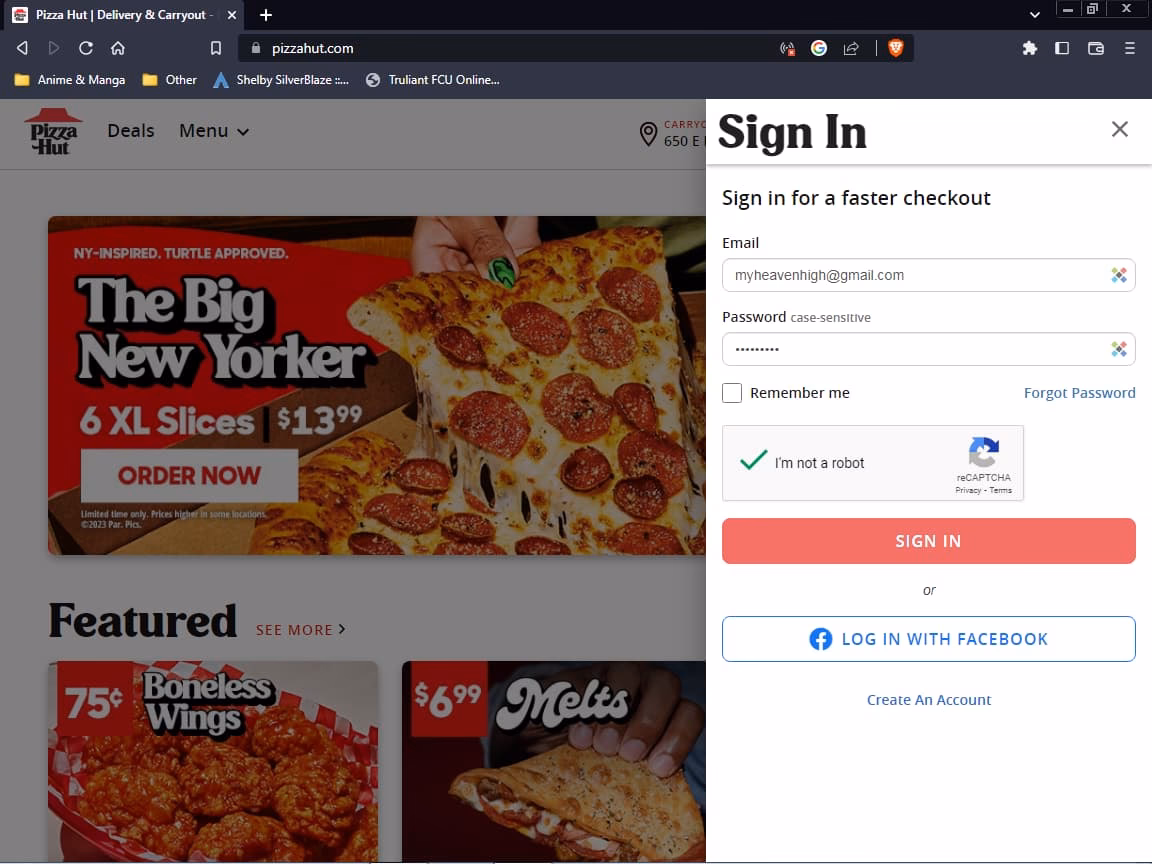 How can I find the Pizza Hut menu?