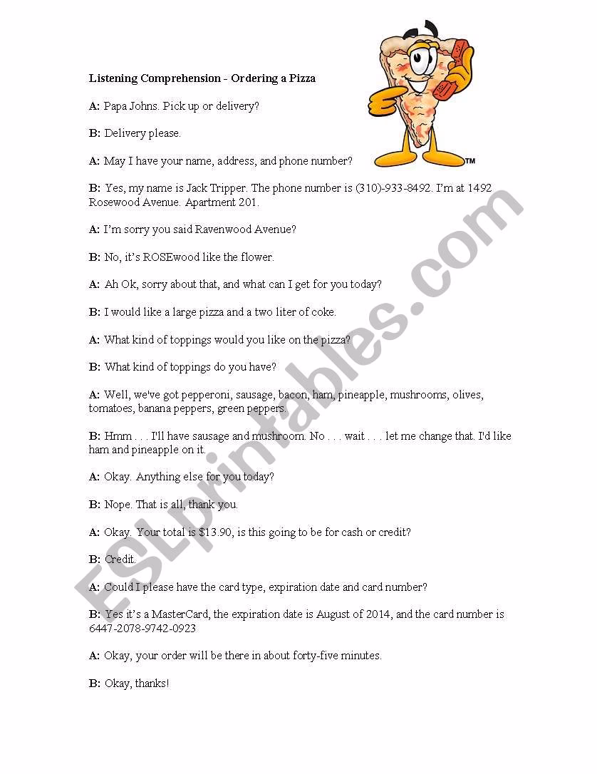 Is it legal to publish a pizza dialogue?