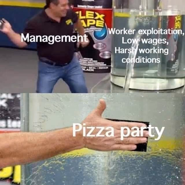 What are corporations throwing pizza parties?