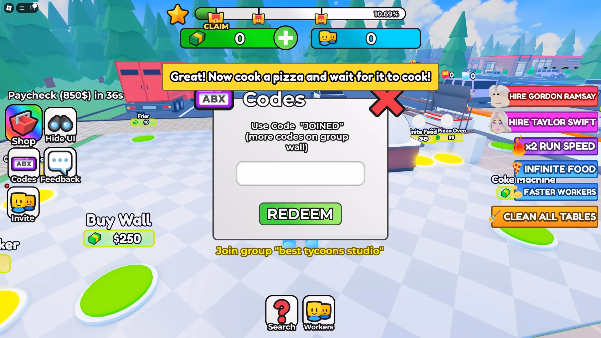 How do I get a free reward on Roblox pizzeria tycoon 2?