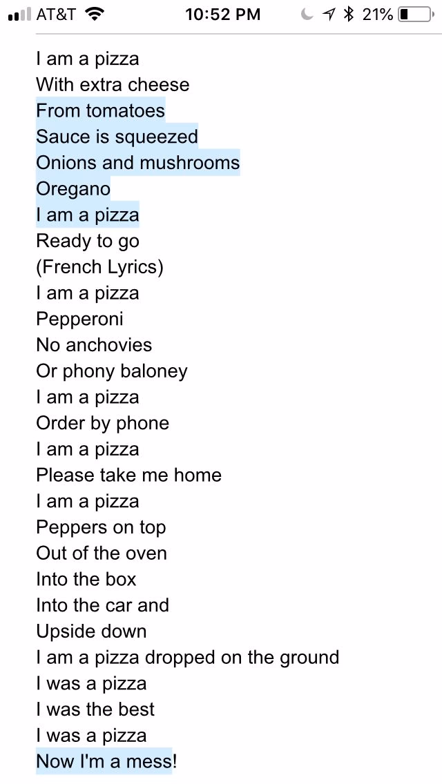 Is pizza a song about falling in love?