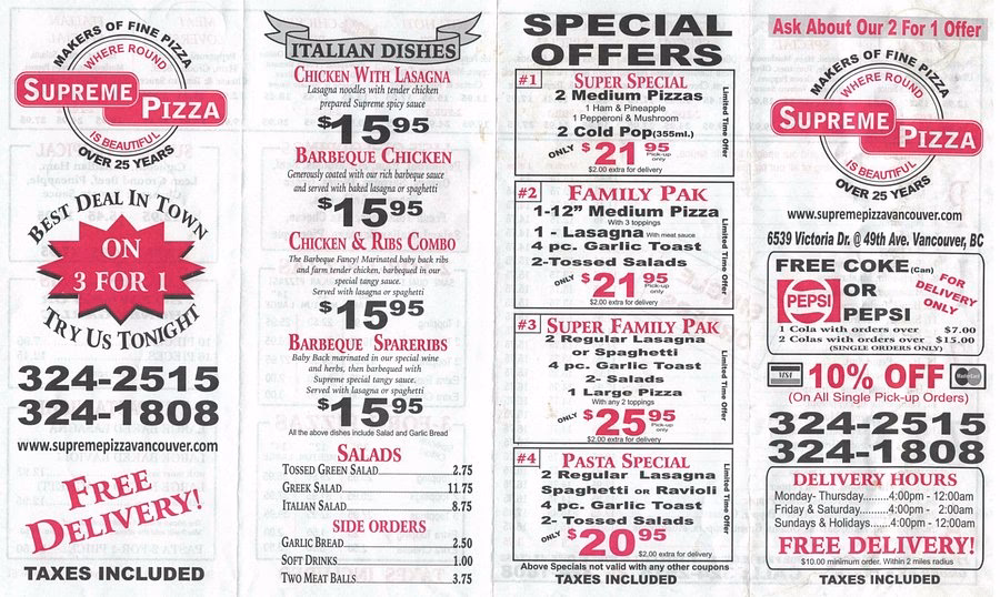 What foods can you eat at Supreme pizzeria?