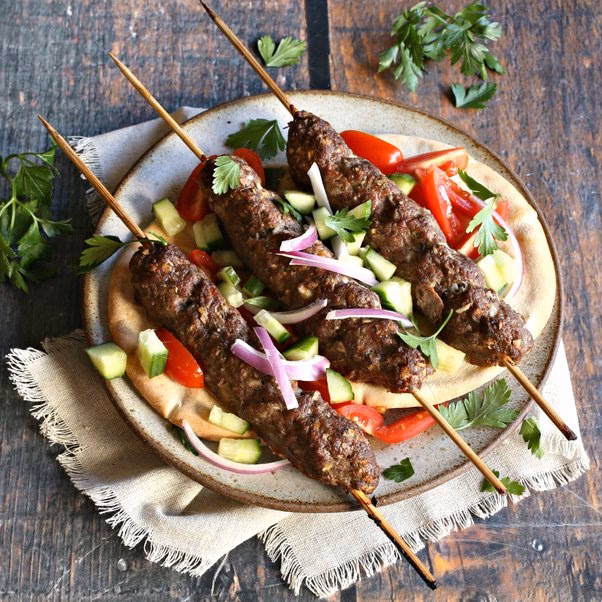 What kind of meat is used in a kebab?